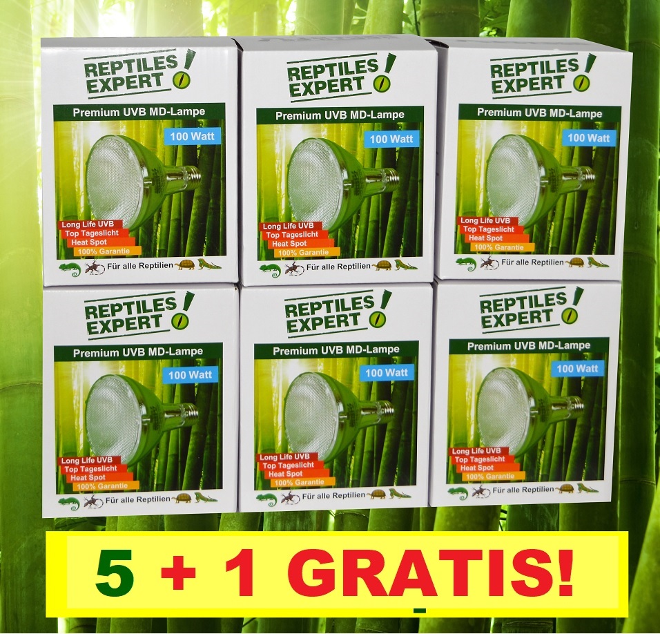 5+1 GRATIS AKTION! 100 Watt UV Lampe für Terrarium. Reptilien UVB Strahler. UV Beleuchtung günstig