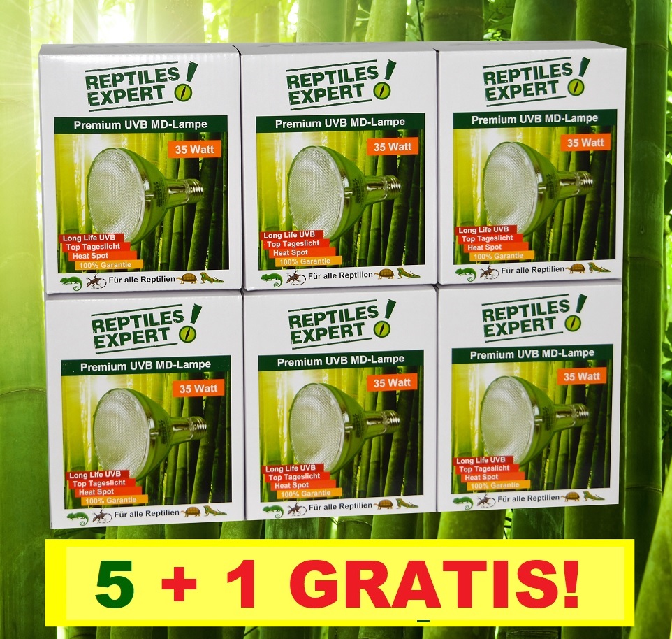 5+1 gratis. 35 Watt UV Lampe für Terrarium. Reptilien UVB Strahler. UV Beleuchtung günstig