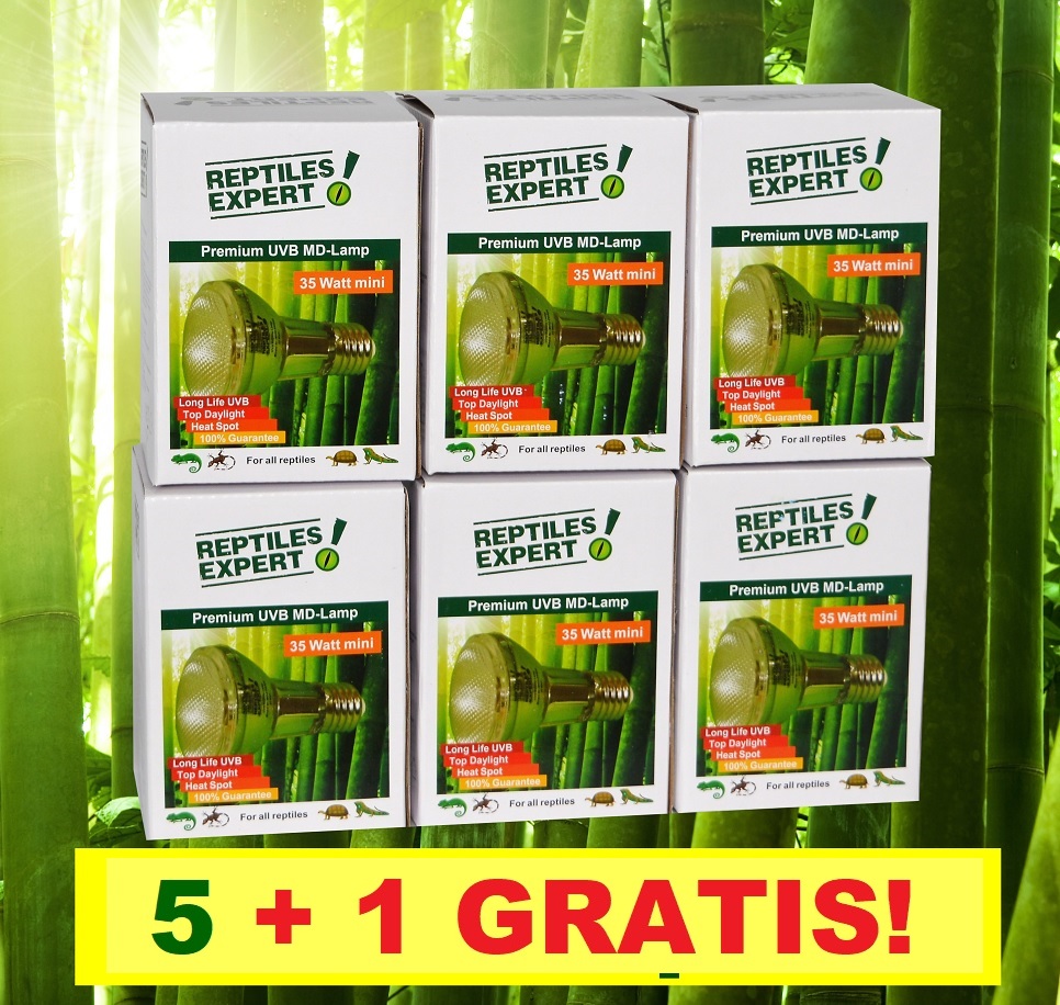 5+1 Gratis. 35 Watt Mini UV Lampe f&uuml;r Terrarium. Reptilien UVB Strahler. UV Beleuchtung
