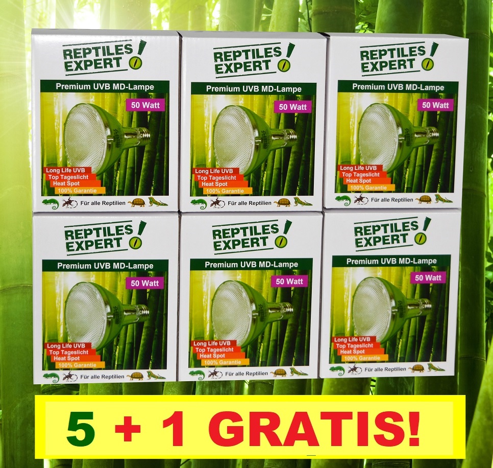 5+1 GRATIS! 50 Watt UV Lampe für Terrarium. Reptilien UVB Strahler. UV Beleuchtung günstig