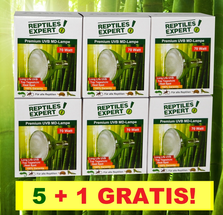 5+1 GRATIS AKTION! 70 Watt UV Lampe für Terrarium. Reptilien UVB Strahler. UV Beleuchtung günstig