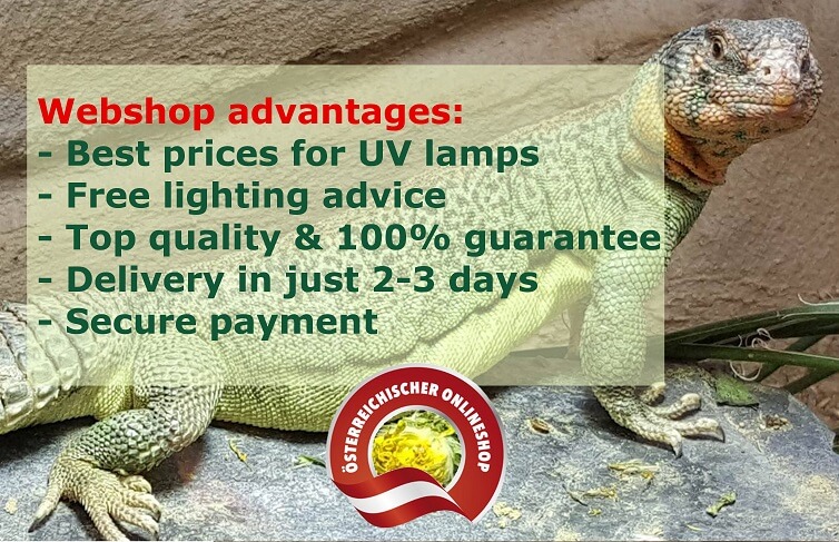 Best price guarantee UVB lamps reptiles Free light advice from experts Top quality and 100% guarantee Delivery in just 2-3 days and free delivery from 100 euros Secure payment